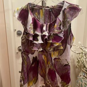 Purple Ruffle Dramatic Collar Satin Tank Top Sz S!!